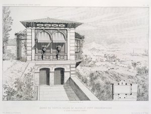 Gőzfürdők, fenti csillagvizsgáló, különböző építészek tervei kötetéből, kocsma. Morel & Cie, Párizs, 1880 körül