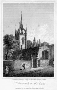 St Dunstan templom keleten, London City, 1816.