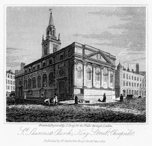 St Laurences templom, King Street, Cheapside, London, 1817.