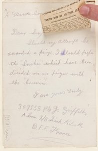 Levél a Liverpool Weekly Courier versenyszerkesztőjének, 1917 alkotó: J. Griffiths