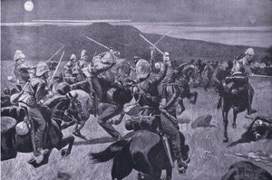 A 19. huszárok holdfényes rohama nr Steenkampsberg, illusztráció az After Pretoria: The Guerilla War című filmből alkotó: J. H. Thorneley