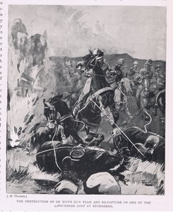 De Wet lövészcsapatának megsemmisítése és a Stormbergnél elveszett 15 fontos lövegek egyikének visszaszerzése. alkotó: J. H. Thornely