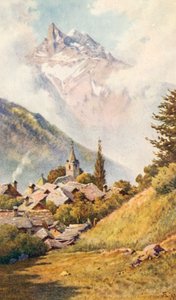 A Dents du Midi a Gryon felől, Bex felett, JHL (színes litográfia)