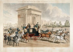 Lovas kocsik a Hyde Park Corner mentén, London, 1838