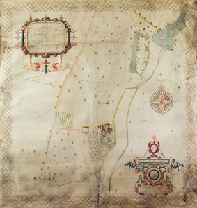 A Shifnal kastély térképe, Shropshire, 1635 (tinta és szín a pergamen)