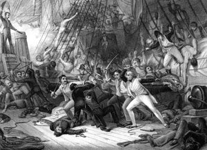 Nelson felszáll a San Josef-re, a Cape St Vincent-i csata, 1797.