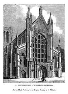 A winchesteri katedrális északnyugati nézete, 1843 alkotó: J. Jackson