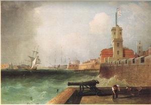 Portsmouth kikötőjének bejárata 1846 alkotó: J. Lynn
