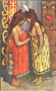 Maori lányok, MacMillan iskolai plakátokról, 1950-60-as évek (színes litho)
