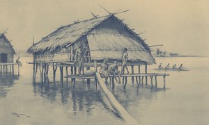 Új-Guinea tengeri faluja (litho)
