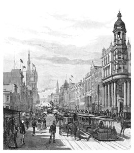 Collins Street keletre nézve, Melbourne, Victoria, Ausztrália, 1886.