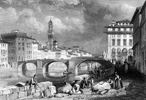 A Ponte Santa Trinita, Firenze, Olaszország, 19. század.