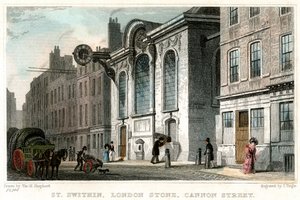 Szent Swithin templom és a londoni kő, Cannon Street, londoni város, 1830 körül.