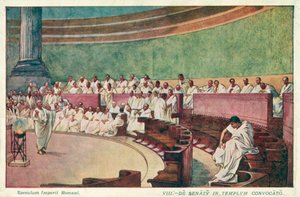 Cicero megtámadja Catilinát az ókori Róma szenátusában (színes litho)