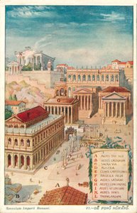 Forum Romanum, ókori Róma (színes litho)