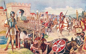 A Római Birodalom - egy hídon át előrenyomuló katonaoszlop. alkotó: J. Williamson