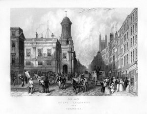 A néhai Royal Exchange és Cornhill, London, 19. század.