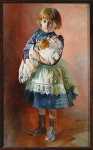 Júlia, a művész lánya babával alkotó: Jacek Malczewski
