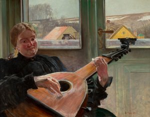 A művész testvérének, Helenának portréja lanttal alkotó: Jacek Malczewski