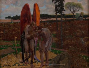 Az angyal mögött (a triptichon jobb oldali része) alkotó: Jacek Malczewski