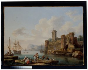 Kikötői jelenet alkotó: Jacob Philippe Hackert