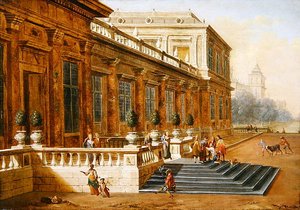 A tékozló fiú visszatérése egy klasszikus palota lépcsőjén (olaj, vászon) alkotó: Jacob Balthasar Peeters