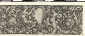 Fríz egy férfi és egy női szatír pajzsával alkotó: Jacob Binck (signed by artist)
