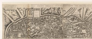 Plattegrond van Rome ten tijde van keizer Augustus (bovenste blad) (cím a tárgyon) Az ókori Róma képei romos épületek nyomairól (cím a tárgyon) alkotó: Jacob Bos