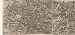 Plattegrond van Rome ten tijde van keizer Augustus (középső blad) Nagyon pontos kép az ókori városról ókori műemlékekből alakult ki Az ókori Róma képei romos épületek nyomairól alkotó: Jacob Bos