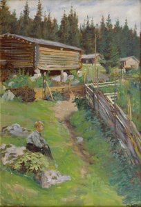 Fiatal fiú a nyári legelőn (festmény) alkotó: Jacob Bratland