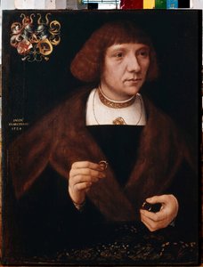 Gyűrűs férfi portréja. Férfi portré gyűrűkkel. Jacob van Utrecht festménye (kb. 1479-1525 után) alkotó: Jacob Claesz. von Utrecht
