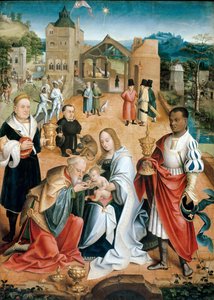 A mágusok imádása (a triptichon központi táblája) - Peinture de Jacob Claesz. van Utrecht (kb. 1480-kb. 1530) alkotó: Jacob Claesz. von Utrecht
