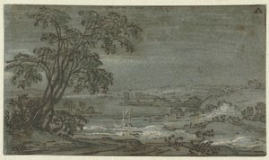 Dombos táj folyókanyarral Aen den Rijn (cím a tárgyon) alkotó: Jacob Colijn