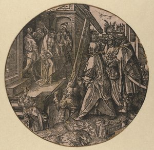 Pilátus Krisztust mutatja meg a népnek (Ecce Homo) The Round Passion (sorozat címe) alkotó: Jacob Cornelisz van Oostsanen