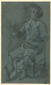Rajz, Ülő lovász borospohárral, 1650-60 alkotó: Jacob Duck