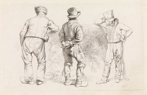 Tanulmánylap három álló figurával Etudes gravées (sorozat címe) alkotó: Jacob Ernst Marcus