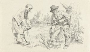 Tanulmányi lap fagyűjtővel és egy fűrészes emberrel Tanulmánynyomatok / Etudes gravées (sorozat címe) alkotó: Jacob Ernst Marcus