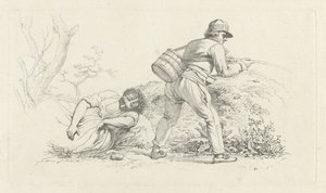 Tanulmányi lap egy alvó nővel és egy horgász Tanulmánynyomatok / Etudes gravées (sorozat címe) alkotó: Jacob Ernst Marcus