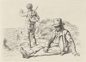 Ülő és álló férfi a tengerparton Tanulmánynyomatok / Etudes gravées (sorozat címe) alkotó: Jacob Ernst Marcus
