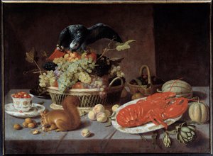 Csendélet a mókussal. Jacob Fopsen Van Es festménye (v.1596-1666) Ec. Nagyzolás.