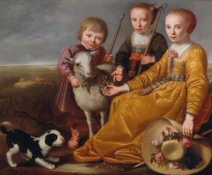 Három gyerek egy kecskével és egy kutyussal egy tájban, 1639.