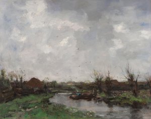 Folyói táj parasztházakkal, 1870-es évek vége alkotó: Jacob Henricus or Hendricus Maris