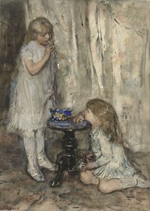 Két buborékfújó lány, 1880 körül (kréta, papír)