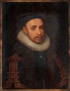 Gustave II Adolf of Sweden (1594-1632) - Jacob Hoefnagel festménye (1575-1630 körül), olaj, fa (65x48 cm)
