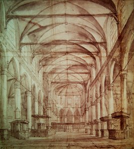 Az amszterdami Oude Kerk (a régi templom) belső képe (grafit és indiai tinta papíron) alkotó: Jacob van Ruisdael