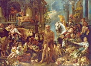 Diogenész keres egy becsületes embert alkotó: Jacob Jordaens