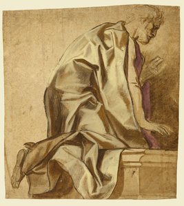 Térdelő férfi, jobbra néző (recto); alakok vázlatai (verso) alkotó: Jacob Jordaens