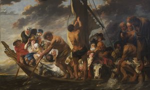 A Tribute Money. Péter megtalálja az ezüstérmét a hal szájában. Más néven "Az Antwerpenbe tartó komp" alkotó: Jacob Jordaens