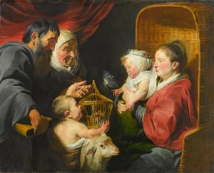 Szűz és gyermek Szent Jánossal és szüleivel, 1617-1618 körül alkotó: Jacob Jordaens