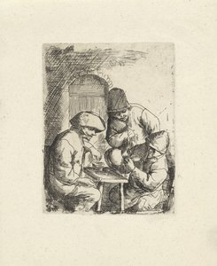 Három férfi és egy üres kancsó Másolatok Adriaan van Ostade után (sorozat címe) alkotó: Jacob Laurensz. van der Vinne
